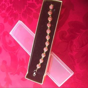 NEW - Orange/blue gold plated evil eye bracelet, Size: 6”wrist